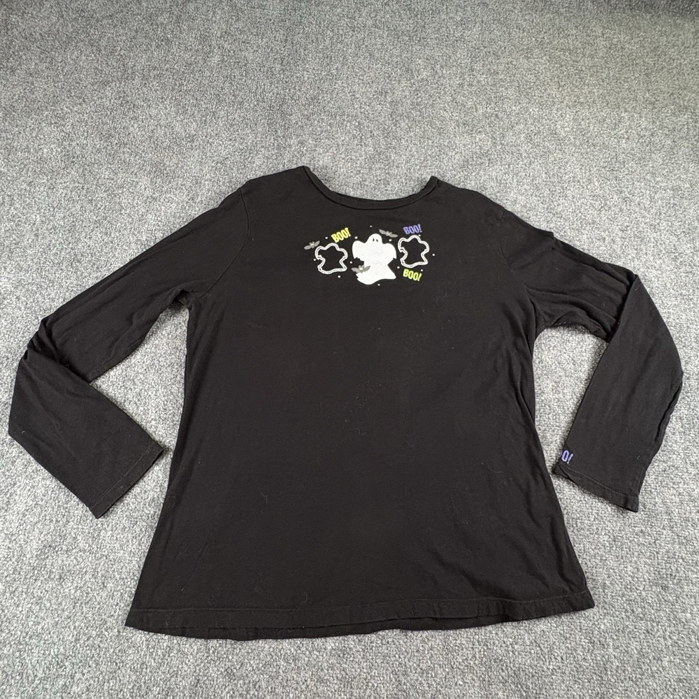 Halloween Ghost Embroidered Shirt Women's XL‎ 16/18 Black BOO Spooky Whimsigoth